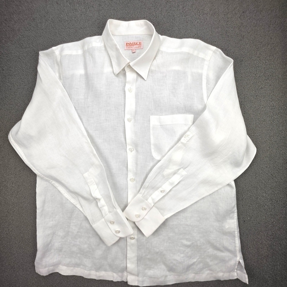 Inserch Collezione Uomo Shirt Mens White 100% Linen Roll Tab Sleeve 2XL